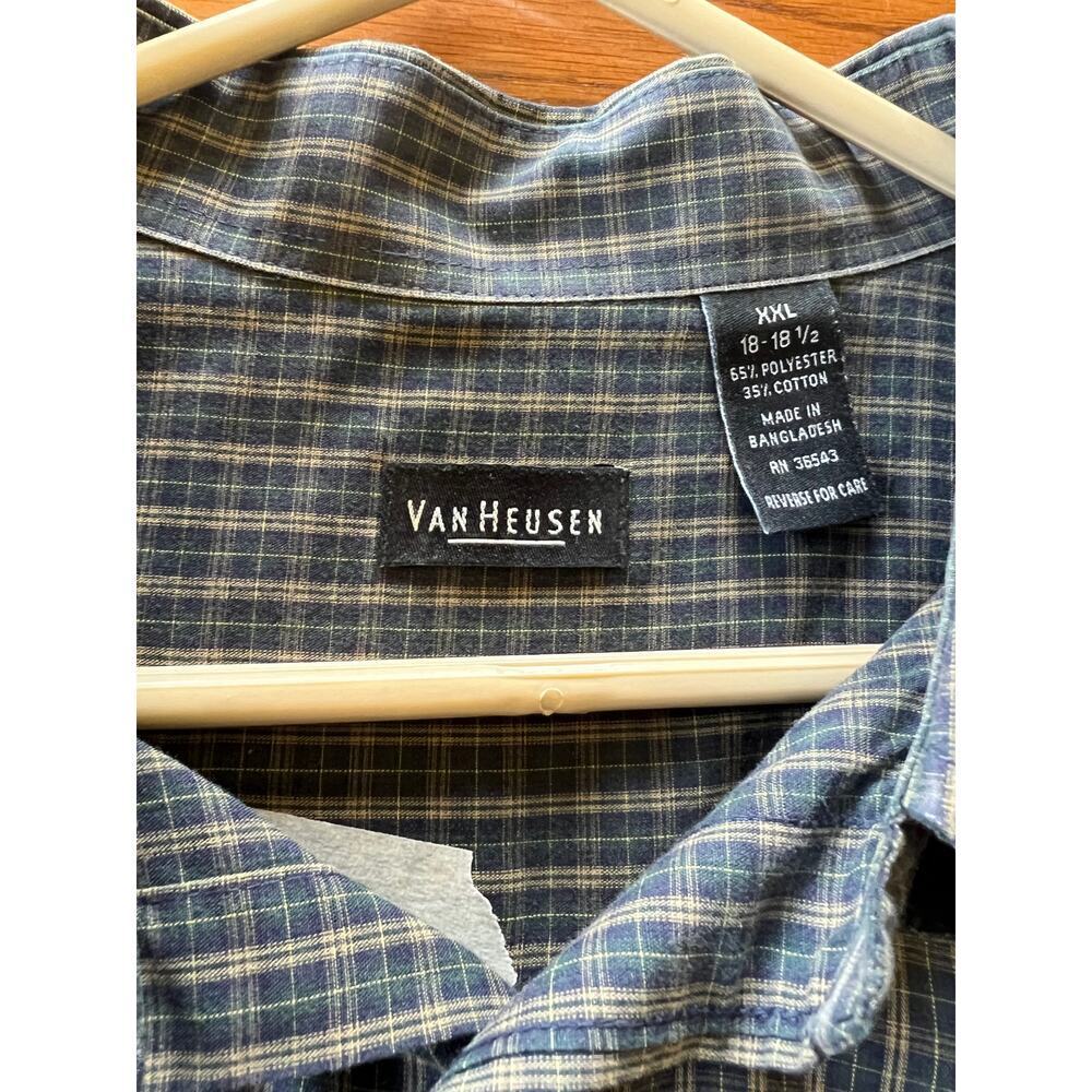 Van Heusen Men's XXL 18-18 1/2 green and blue plaid casual button down shirt